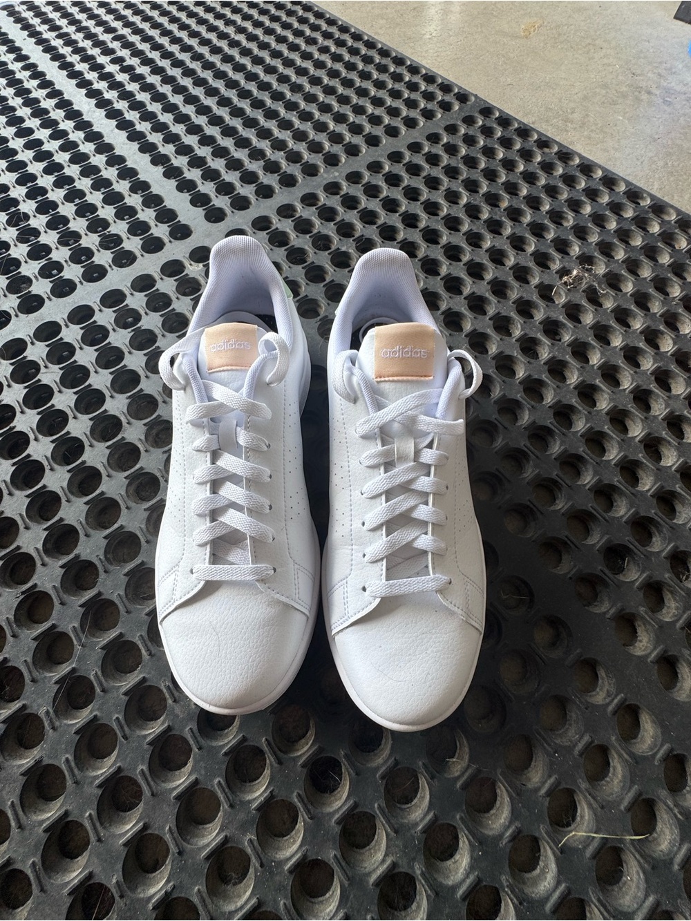 adidas White Sneakers with Blush Heel Tab